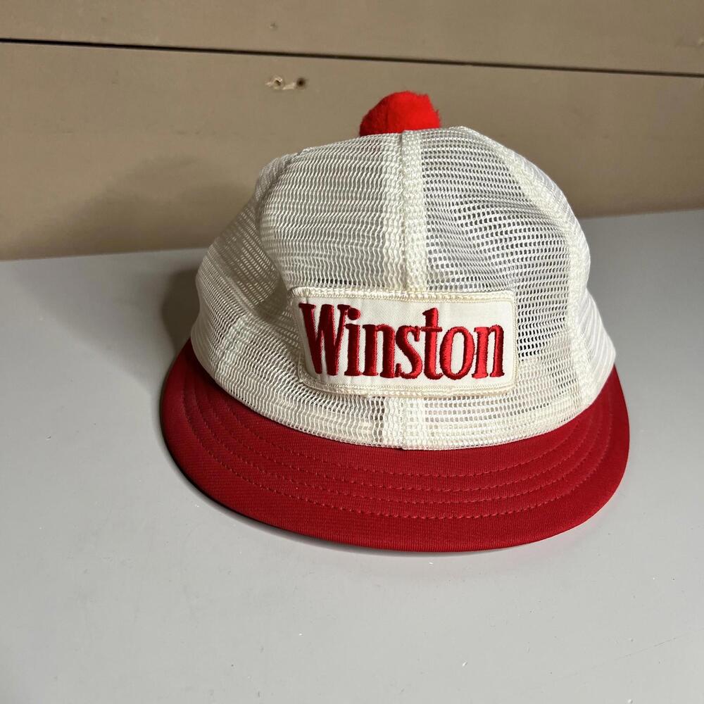 Vintage‎ Winston Hat Cap Snap Back Mens One Size Red White Mesh Trucker 80s